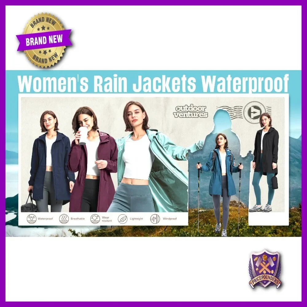 Waterproof Packable Rain Jacket Lightweight Windproof Trench Coat With Hood